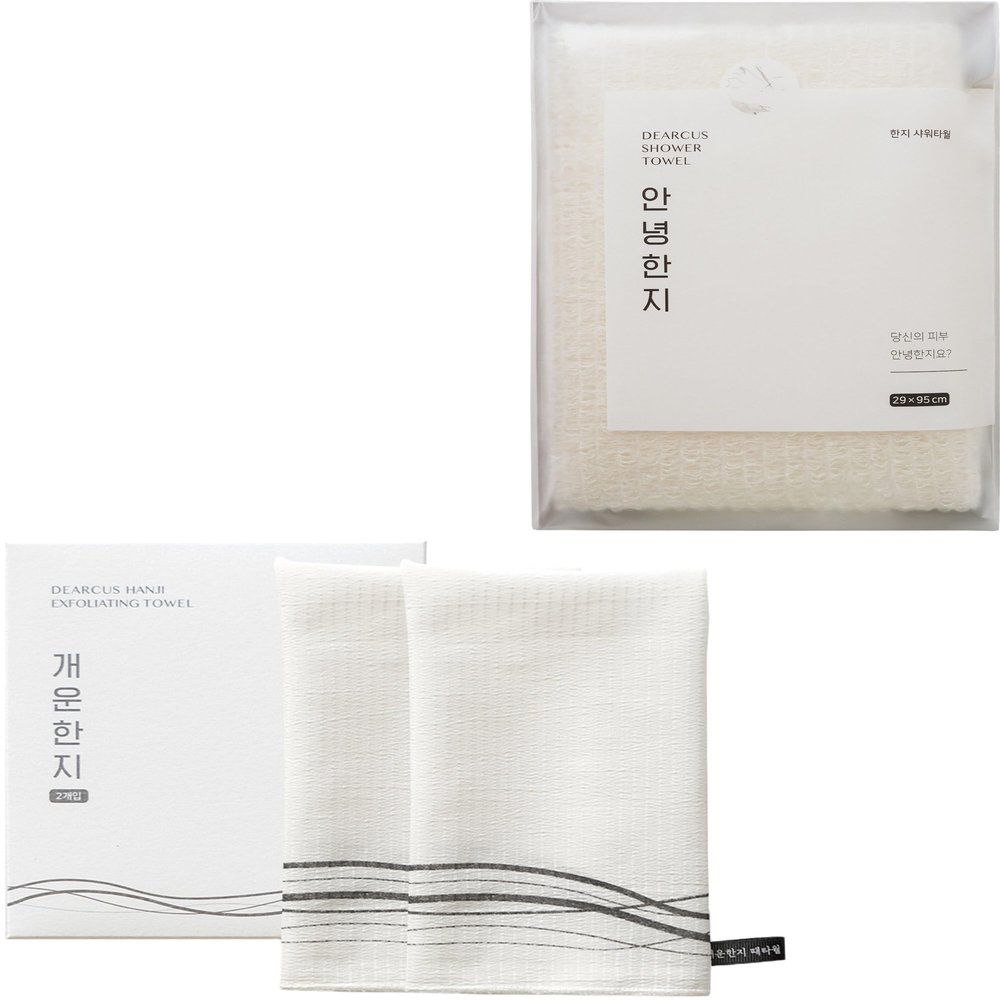 DEARCUS Korean Exfoliating Washcloth Towel 2Pcs + Bath Shower Towel1 Pack Bundle