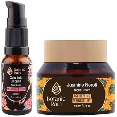 H Organic Night Cream with Jasmine Neroli and Face Serum Oil with Gotukola Licorice, Natural Ayurveda Products Suitable for All Skin Types, for Women and Men