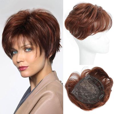 PORSMEER Hair Toppers for Women - Synthetic Hair - Pixie Cut Toppers - Short Hair Pieces with Bangs - Aburn