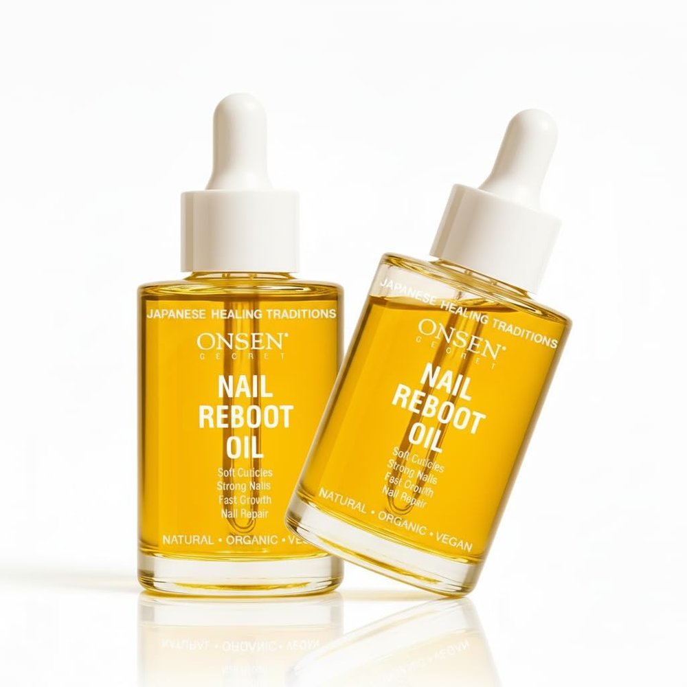 Onsen Secret Nail & Cuticle Repair Oil (2x35ml) - Dry Oil Formula - Japanese Tsubaki, Tea Tree & Jojoba - Strengthens Nails, Repairs Cuticles, Hydrates Skin & Hair - Natural & Vegan
