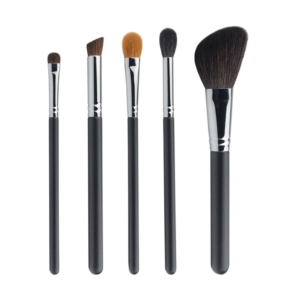 5Pcs Makeup Brush Set Portable Eye Shadow Powder Blush Brush Beginner Beauty Tool (Black)
