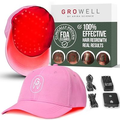 GroWell Red Light Therapy Hair Growth Cap FDA Cleared Laser Treatment for Hair Regrowth and Reduced Shedding LED & Laser Red Light Therapy Clinically Proven in Double-Blind Studies - Pink