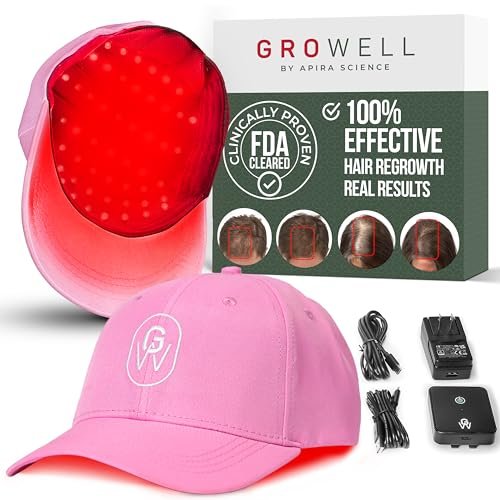 GroWell Red Light Therapy Hair Growth Cap  FDA Cleared Laser Treatment for Hair Regrowth and Reduced Shedding  LED & Laser Red Light Therapy Clinically Proven in Double-Blind Studies - Pink