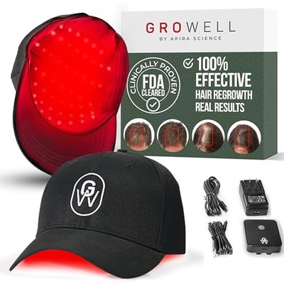 GroWell Red Light Therapy Hair Growth Cap FDA Cleared Laser Treatment for Hair Regrowth and Reduced Shedding LED & Laser Red Light Therapy Clinically Proven in Double-Blind Studies -Black