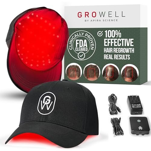 GroWell Red Light Therapy Hair Growth Cap  FDA Cleared Laser Treatment for Hair Regrowth and Reduced Shedding  LED & Laser Red Light Therapy Clinically Proven in Double-Blind Studies -Black