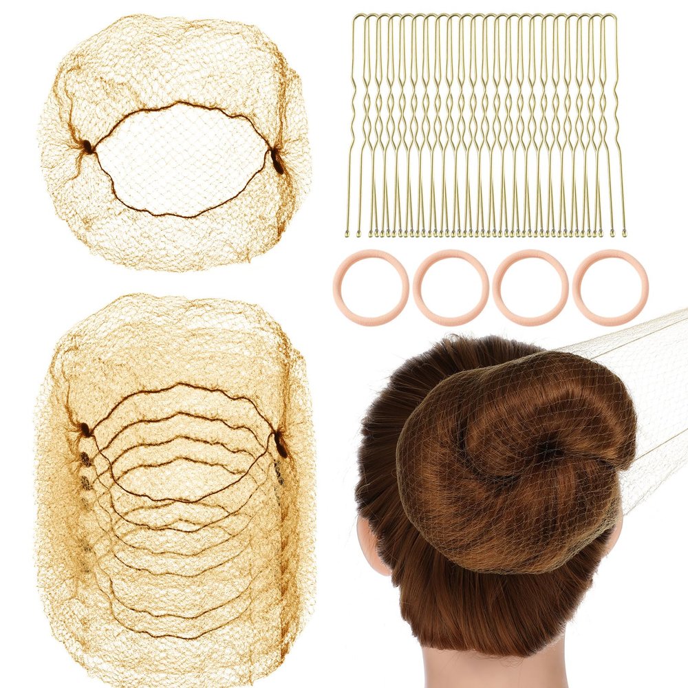 84 Pcs Hair Nets for Buns Blonde Ballet Bun Hair Net for Girls and Women - 40 Elastic Invisible Hairnets with 40 U-Shaped Pins and 4 Hair-Bands for Dance