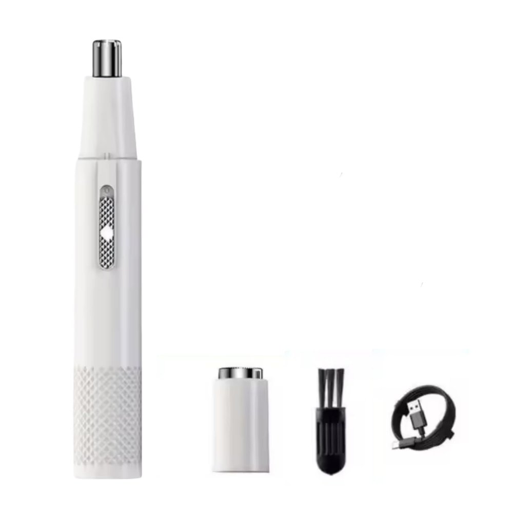 2-in-1 Electric Nose Hair Trimmer & Shaver for Men & Women, Waterproof USB Rechargeable, Precision Grooming for Nose, Ear, Beard, Face, 6000 RPM Motor, Portable, Easy to Clean (White)