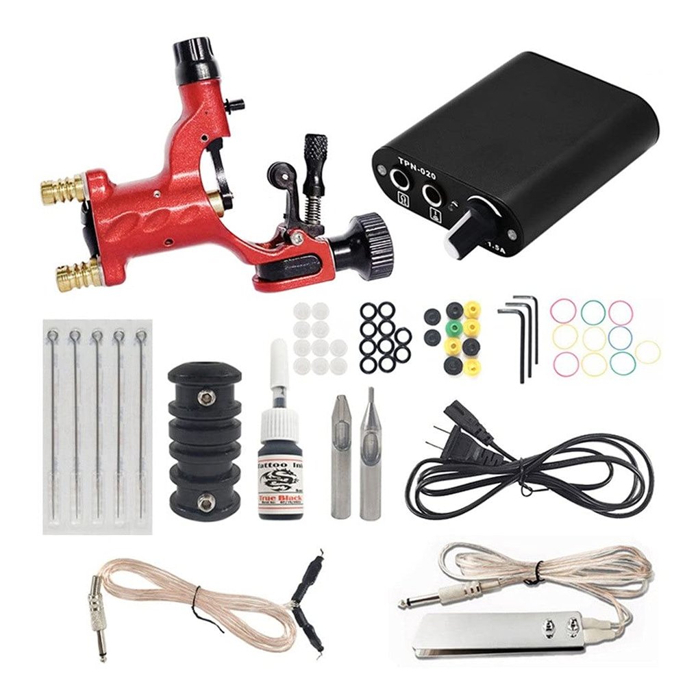 ZYQHMY Starter Tattoo Machine Kit Set Dragonfly Rotary Tattoo Machine Tattoo Motor Kits Tattoo Beginner Grip Kit(White-Dinosaur Doodle4)