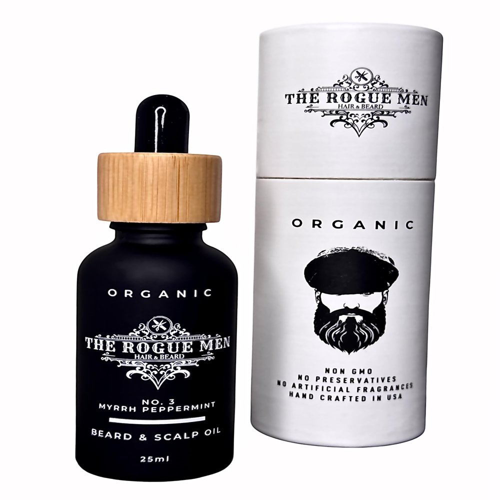 THE ROGUE MEN No. 3 Organic Beard & Scalp Oil, Myrrh, Peppermint, 25 ml, Made in USA, Handcrafted, Beard Growth, Anti-dryness, Anti-irritation