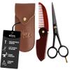 5'' German Beard Mustache Scissor- 2 Mustache Combs for Facial Hair with Beautiful Pouch -Beard Trimming Scissors for Grooming, Cutting, and Styling of Mustache (Black with Folding Comb) view 1