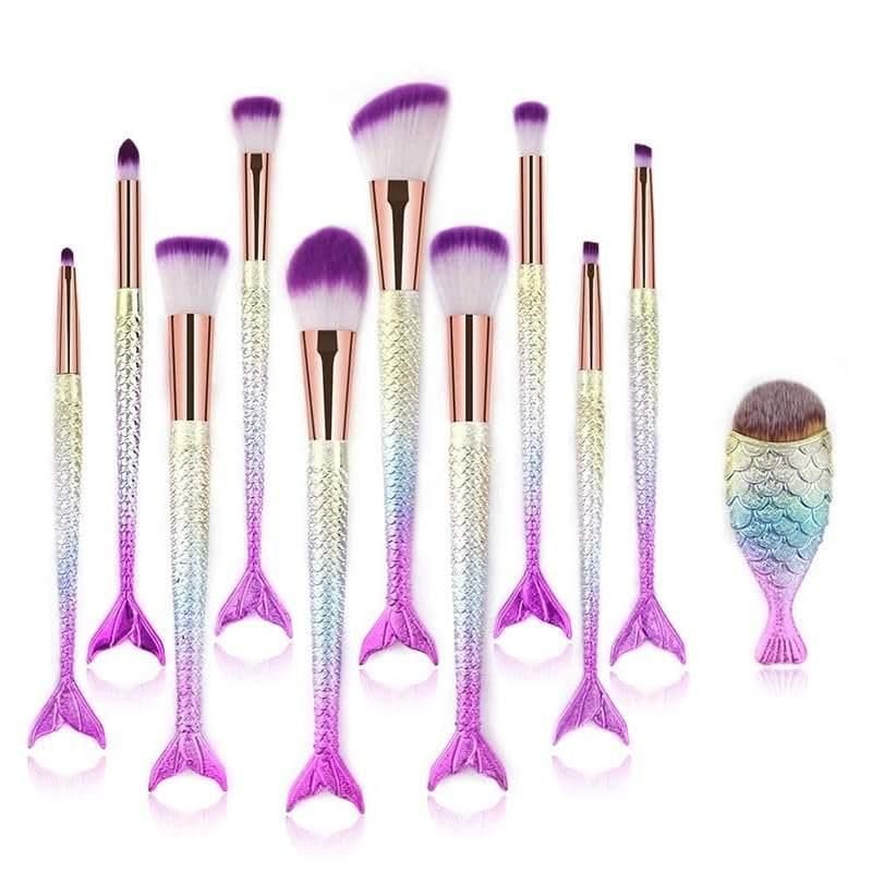 10Pcs Mermaid Style Makeup Brush Set A