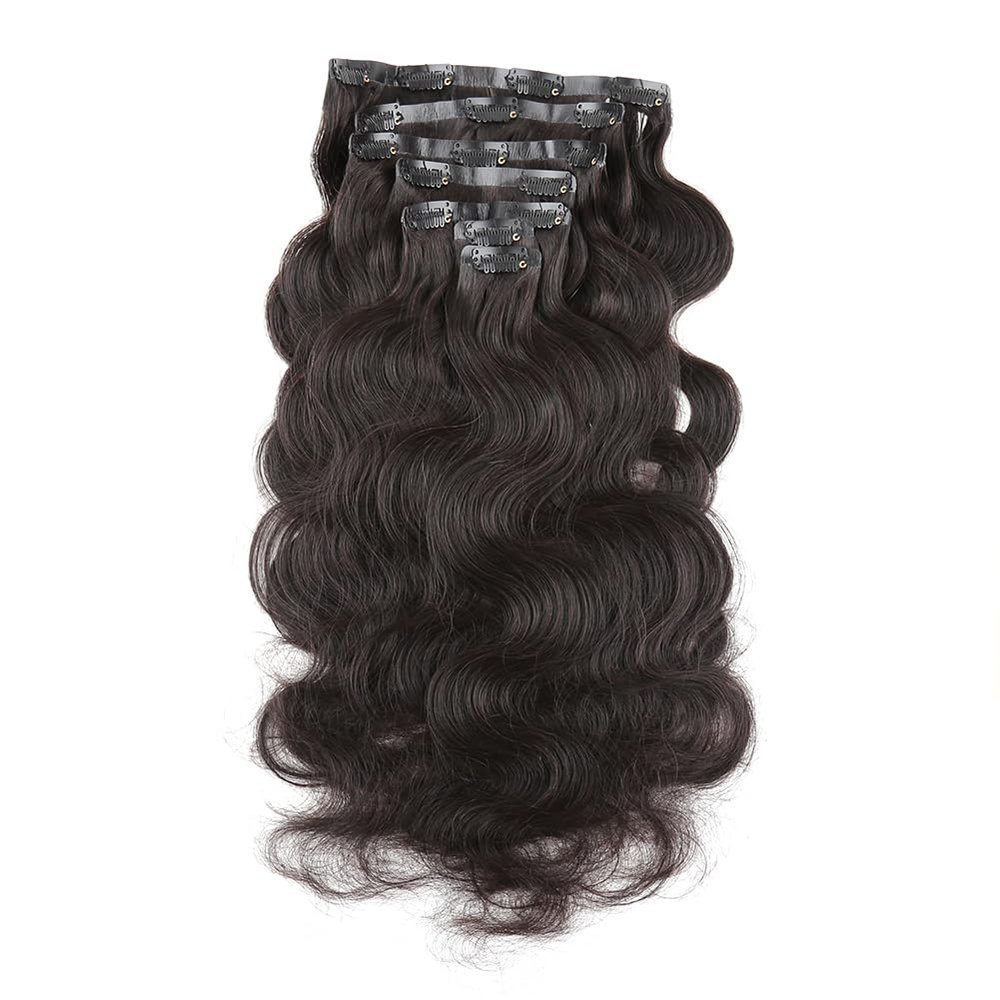 Bella Hair Seamless Clip in Hair Extensions Human Hair Body Wave, 7pcs 165g PU Weft Full Cuticle Aligned Remy Human Hair Extension (Natural Black 22 inch)