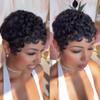 Tgezer Pixie Cut Curly Wigs for Black Women Chic Elegent Short Layered Pixie Cut wig Human Hair With Bangs Natural Black Color Glueless Short Curly Human Hair Wig view 1
