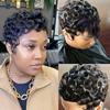 Tgezer Pixie Cut Curly Wigs for Black Women Chic Elegent Short Layered Pixie Cut wig Human Hair With Bangs Natural Black Color Glueless Short Curly Human Hair Wig view 4