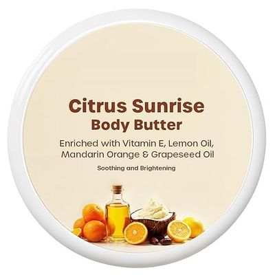 Citrus Sunrise Body Butter, Enriched with Vitamin E, Lemon Oil, Mandarin Orange & Grapeseed Oil, Soothing and Brightening