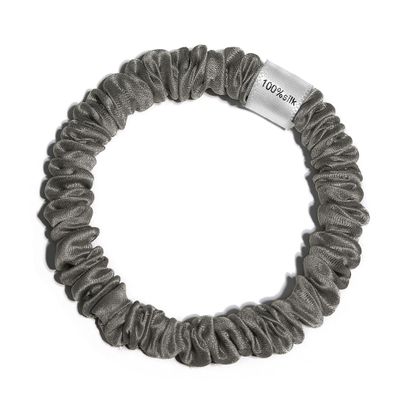 100% Pure Mulberry Silk Super Ultra Thin Scrunchie for Women & Girls  Handmade in USA  22 Momme 6A Grade Silk Hair Tie  Feather-Light & Gentle  Prevents Breakage & Creases  Perfect for Fine Hair & Sleek Styles (Charcoal)