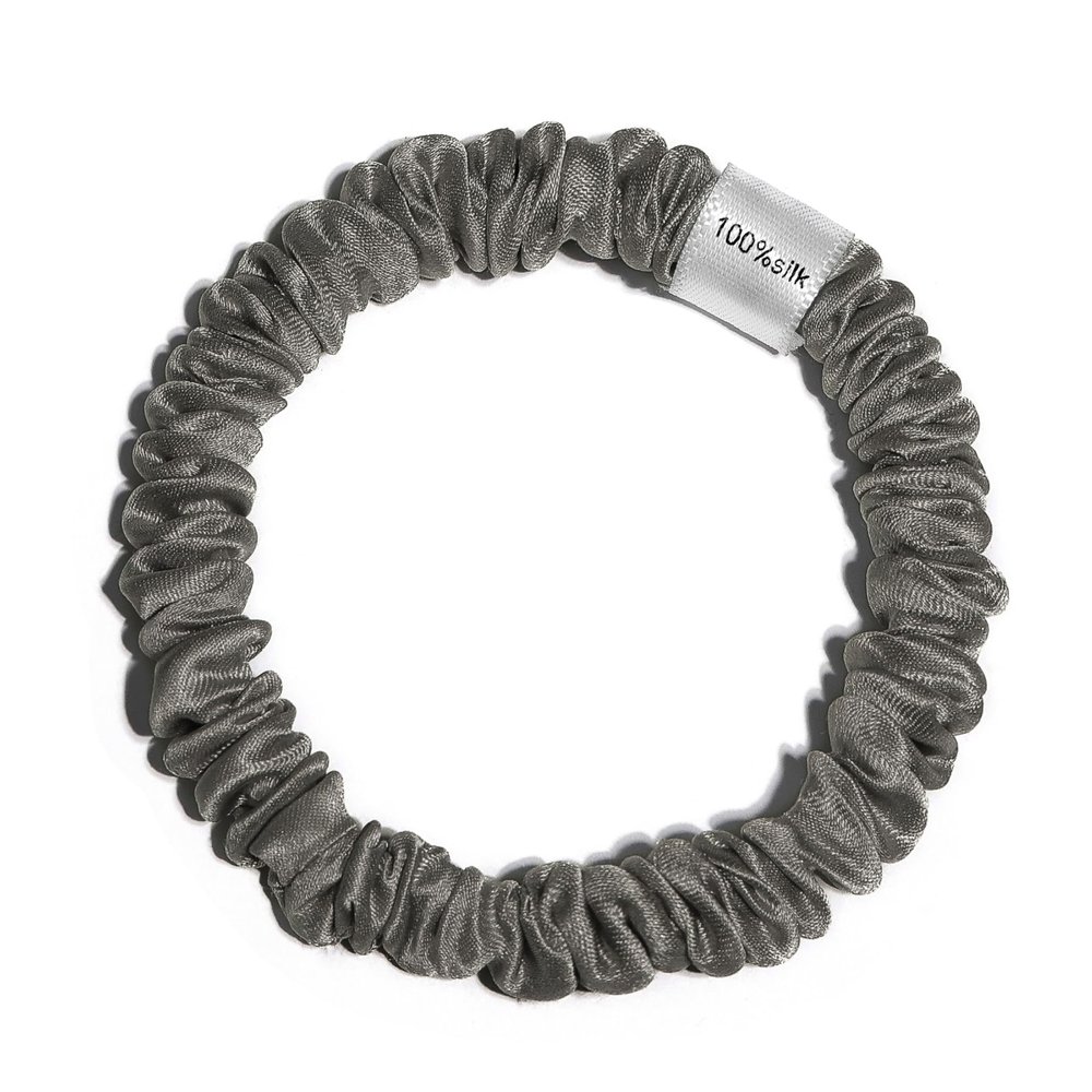100% Pure Mulberry Silk Super Ultra Thin Scrunchie for Women & Girls  Handmade in USA  22 Momme 6A Grade Silk Hair Tie  Feather-Light & Gentle  Prevents Breakage & Creases  Perfect for Fine Hair & Sleek Styles (Charcoal)