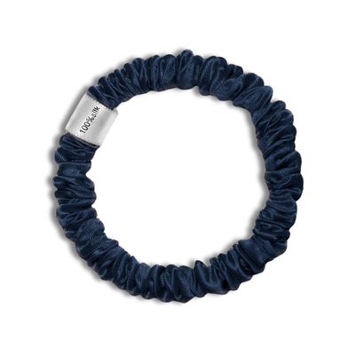 100% Pure Mulberry Silk Super Ultra Thin Scrunchie for Women & Girls  Handmade in USA  22 Momme 6A Grade Silk Hair Tie  Feather-Light & Gentle  Prevents Breakage & Creases  Perfect for Fine Hair & Sleek Styles (Navy Blue)