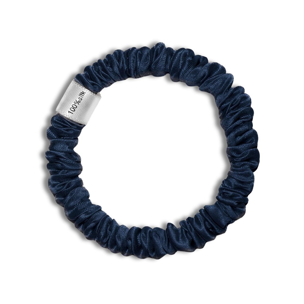 100% Pure Mulberry Silk Super Ultra Thin Scrunchie for Women & Girls  Handmade in USA  22 Momme 6A Grade Silk Hair Tie  Feather-Light & Gentle  Prevents Breakage & Creases  Perfect for Fine Hair & Sleek Styles (Navy Blue)