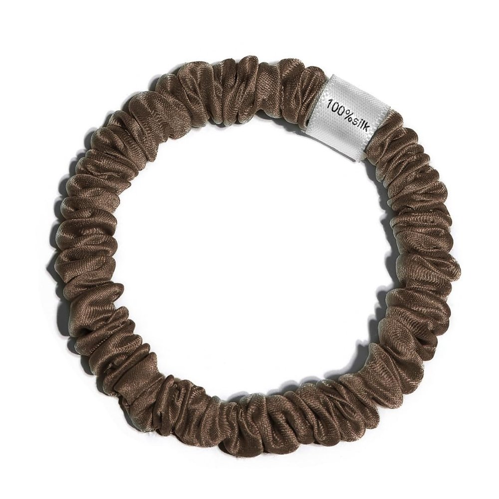 100% Pure Mulberry Silk Super Ultra Thin Scrunchie for Women & Girls  Handmade in USA  22 Momme 6A Grade Silk Hair Tie  Feather-Light & Gentle  Prevents Breakage & Creases  Perfect for Fine Hair & Sleek Styles (Latte)