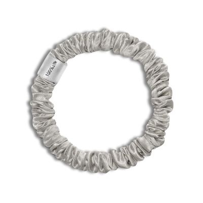 100% Pure Mulberry Silk Super Ultra Thin Scrunchie for Women & Girls  Handmade in USA  22 Momme 6A Grade Silk Hair Tie  Feather-Light & Gentle  Prevents Breakage & Creases  Perfect for Fine Hair & Sleek Styles (Silver)