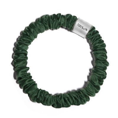 100% Pure Mulberry Silk Super Ultra Thin Scrunchie for Women & Girls  Handmade in USA  22 Momme 6A Grade Silk Hair Tie  Feather-Light & Gentle  Prevents Breakage & Creases  Perfect for Fine Hair & Sleek Styles (Emerald Green)