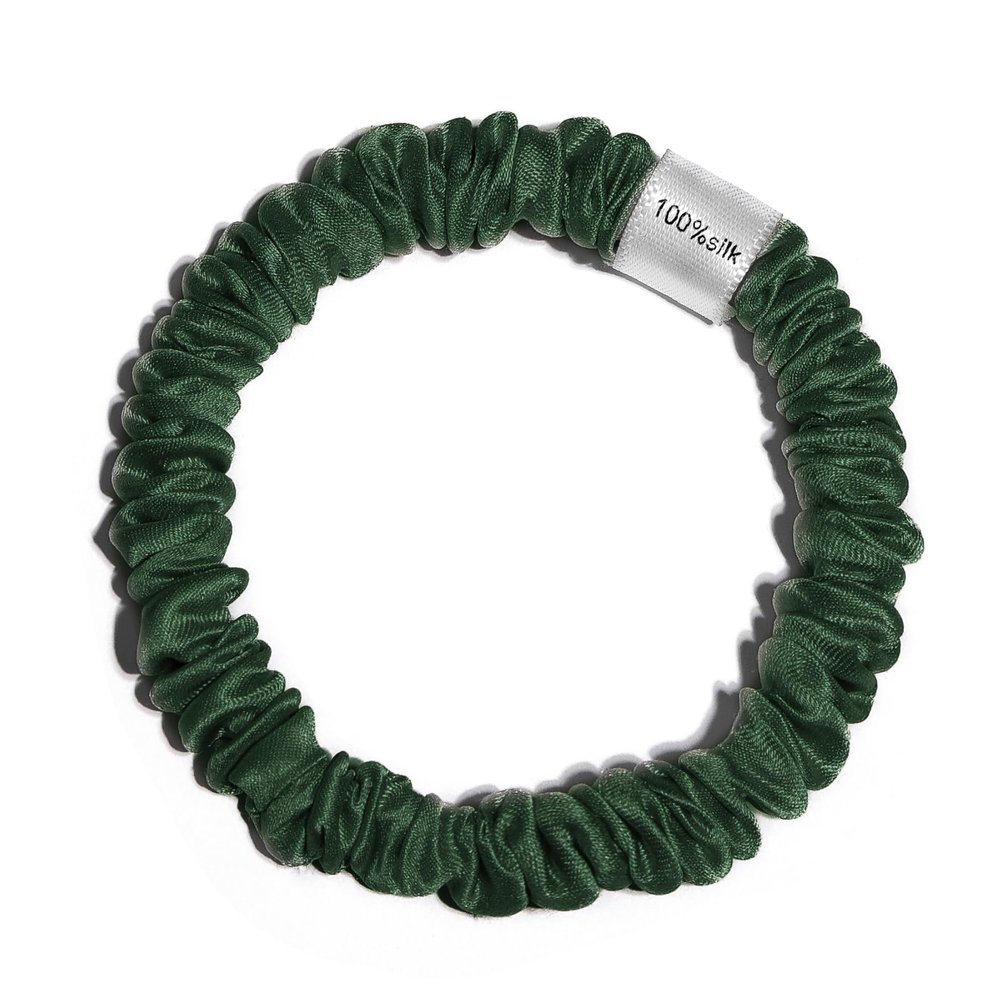 100% Pure Mulberry Silk Super Ultra Thin Scrunchie for Women & Girls  Handmade in USA  22 Momme 6A Grade Silk Hair Tie  Feather-Light & Gentle  Prevents Breakage & Creases  Perfect for Fine Hair & Sleek Styles (Emerald Green)