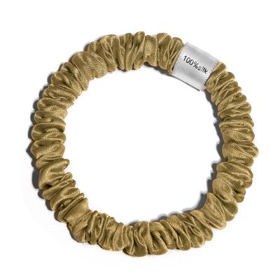 100% Pure Mulberry Silk Super Ultra Thin Scrunchie for Women & Girls  Handmade in USA  22 Momme 6A Grade Silk Hair Tie  Feather-Light & Gentle  Prevents Breakage & Creases  Perfect for Fine Hair & Sleek Styles (Gold)