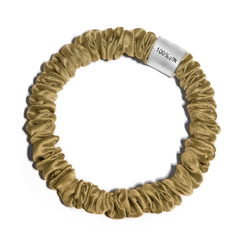 100% Pure Mulberry Silk Super Ultra Thin Scrunchie for Women & Girls  Handmade in USA  22 Momme 6A Grade Silk Hair Tie  Feather-Light & Gentle  Prevents Breakage & Creases  Perfect for Fine Hair & Sleek Styles (Gold)