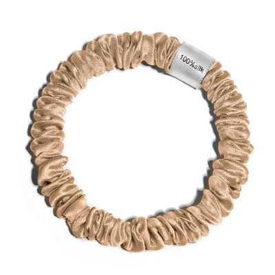 100% Pure Mulberry Silk Super Ultra Thin Scrunchie for Women & Girls  Handmade in USA  22 Momme 6A Grade Silk Hair Tie  Feather-Light & Gentle  Prevents Breakage & Creases  Perfect for Fine Hair & Sleek Styles (Peach)