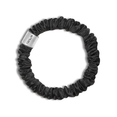 100% Pure Mulberry Silk Super Ultra Thin Scrunchie for Women & Girls  Handmade in USA  22 Momme 6A Grade Silk Hair Tie  Feather-Light & Gentle  Prevents Breakage & Creases  Perfect for Fine Hair & Sleek Styles (Black)