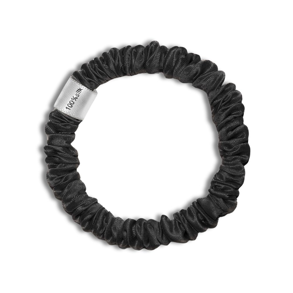 100% Pure Mulberry Silk Super Ultra Thin Scrunchie for Women & Girls  Handmade in USA  22 Momme 6A Grade Silk Hair Tie  Feather-Light & Gentle  Prevents Breakage & Creases  Perfect for Fine Hair & Sleek Styles (Black)