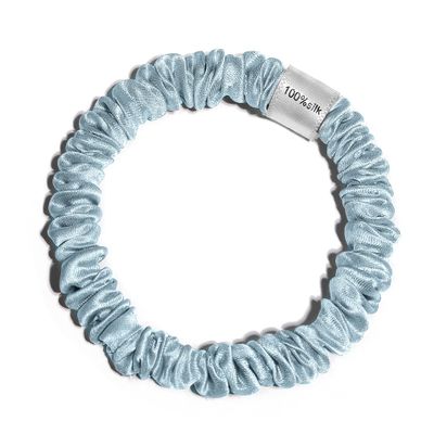 100% Pure Mulberry Silk Super Ultra Thin Scrunchie for Women & Girls  Handmade in USA  22 Momme 6A Grade Silk Hair Tie  Feather-Light & Gentle  Prevents Breakage & Creases  Perfect for Fine Hair & Sleek Styles (Sky Blue)