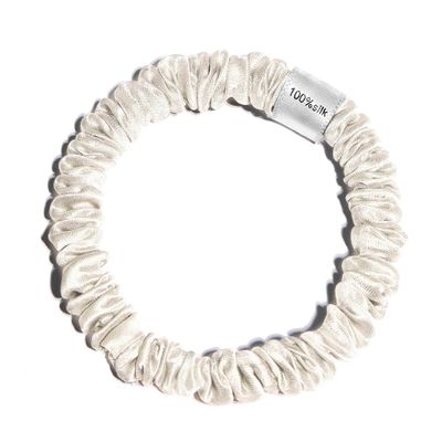 100% Pure Mulberry Silk Super Ultra Thin Scrunchie for Women & Girls  Handmade in USA  22 Momme 6A Grade Silk Hair Tie  Feather-Light & Gentle  Prevents Breakage & Creases  Perfect for Fine Hair & Sleek Styles (Cream)