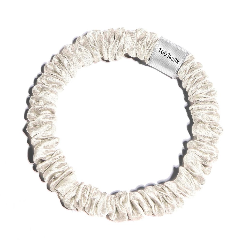 100% Pure Mulberry Silk Super Ultra Thin Scrunchie for Women & Girls  Handmade in USA  22 Momme 6A Grade Silk Hair Tie  Feather-Light & Gentle  Prevents Breakage & Creases  Perfect for Fine Hair & Sleek Styles (Cream)