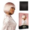 Sensationnel Empire Bob Humanhair Wig - Straight Cut Face Framing Mesh Cap for Comfort With Bangs (10 inch, 1B OFFBLACK) view 1