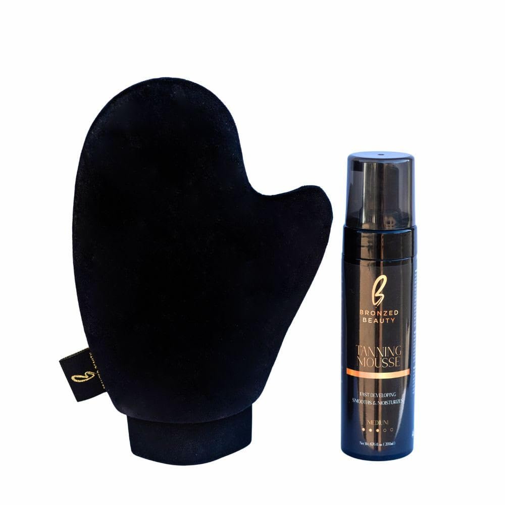 Bronzed Beauty Self-Tanning Mousse Kit  6.7fl oz Medium Self-Tan Mousse with Mitt Bundle  Fast-Drying Easy Application Body Bronzer  Hydrating Formula with Aloe Vera and Vitamin E