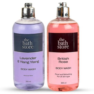 Bath The Store (British Rose & Lavender) Body Wash Shower Gel | Body Wash for Men & Women for smoother skin | Liquid Soaps for Bath for all Skin Types - No Sulphates & Paraben - 300ml*2