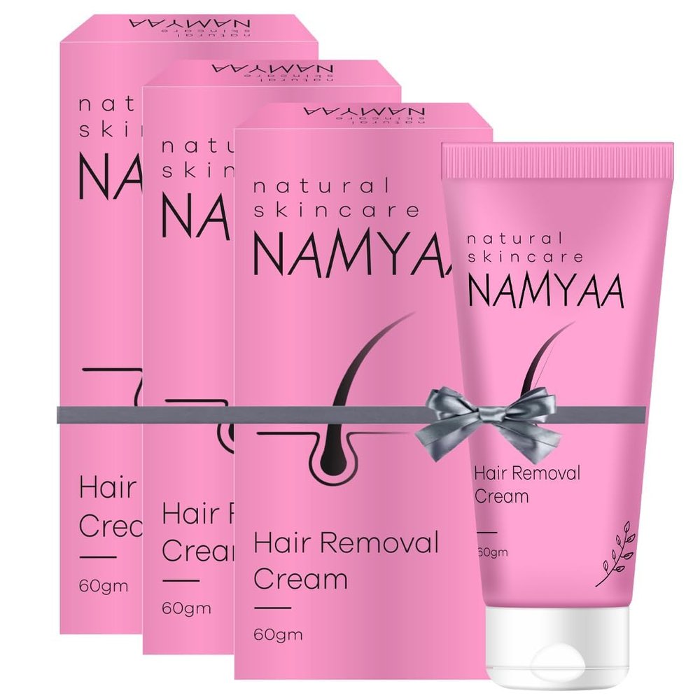 N.a.m.y.a.a. Hair Removal Cream for Intimate Skin with Free Vitamin C Serum, 60 gram, Pack of 3