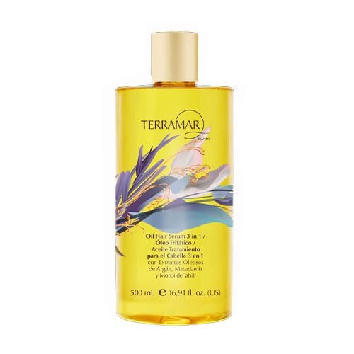 Aceite para el Cabello 3 en 1 Terramar, W Argan Macadamia, Extracs de Aceite Monoi Tahitiano 500 ml Grande 16 onzas