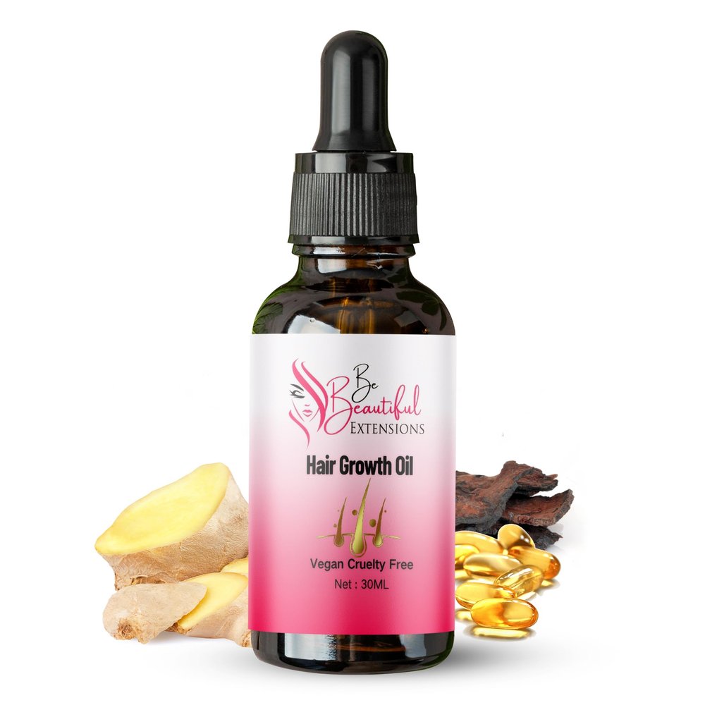 BE BEAUTIFUL EXTENSIONS Hair Growth Oil - Ginger Scented, Pink, Unisex Adult, Promotes Thick Long Hair Growth, Suitable For All Hair Types, Vegan & Cruelty-Free