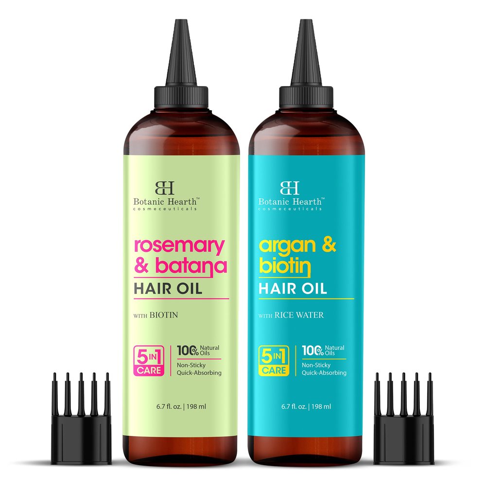Botanic Hearth Argan & Biotin and Rosemary & Batana Combo Set Hair Oil 6.7 fl oz each