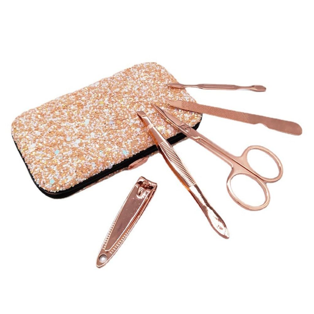 AFPSDLFJDLS Stainless Steel Nail Clipper Manicure Set, Rose Gold 5-Piece Set, Nail Clippers