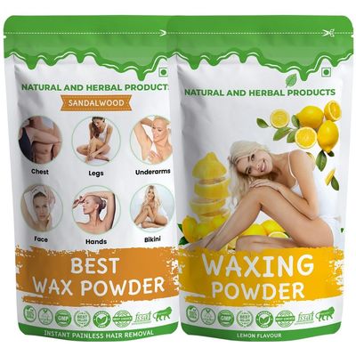 Na.tural and He.rbal Products Herbal Wax Powder For Hair Removal For Women, Facial, Hand & Leg, Magic Waxing Wax Powder, Organic, Lemon Sandal Combo, Pack Of 2