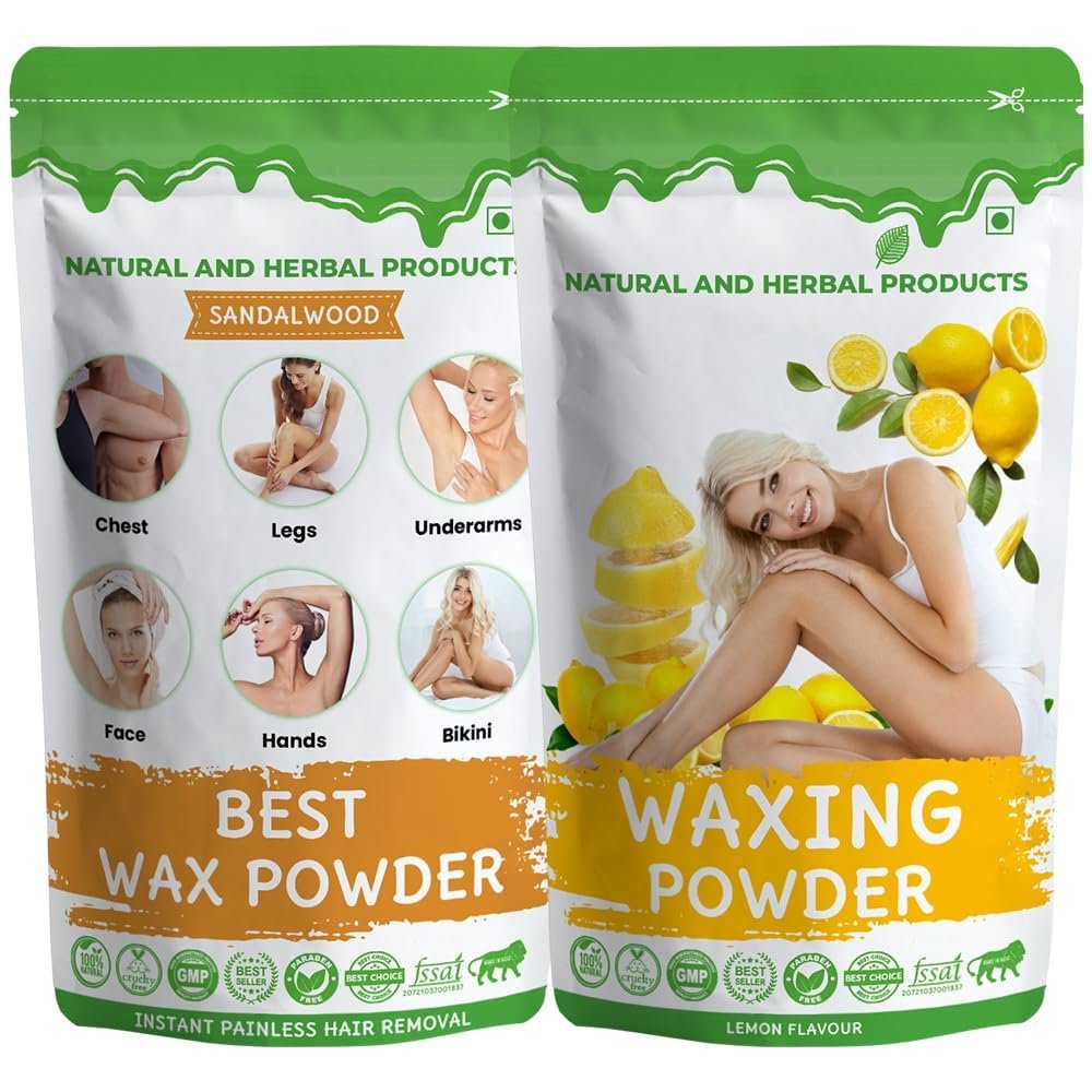 Na.tural and He.rbal Products Herbal Wax Powder For Hair Removal For Women, Facial, Hand & Leg, Magic Waxing Wax Powder, Organic, Lemon Sandal Combo, Pack Of 2