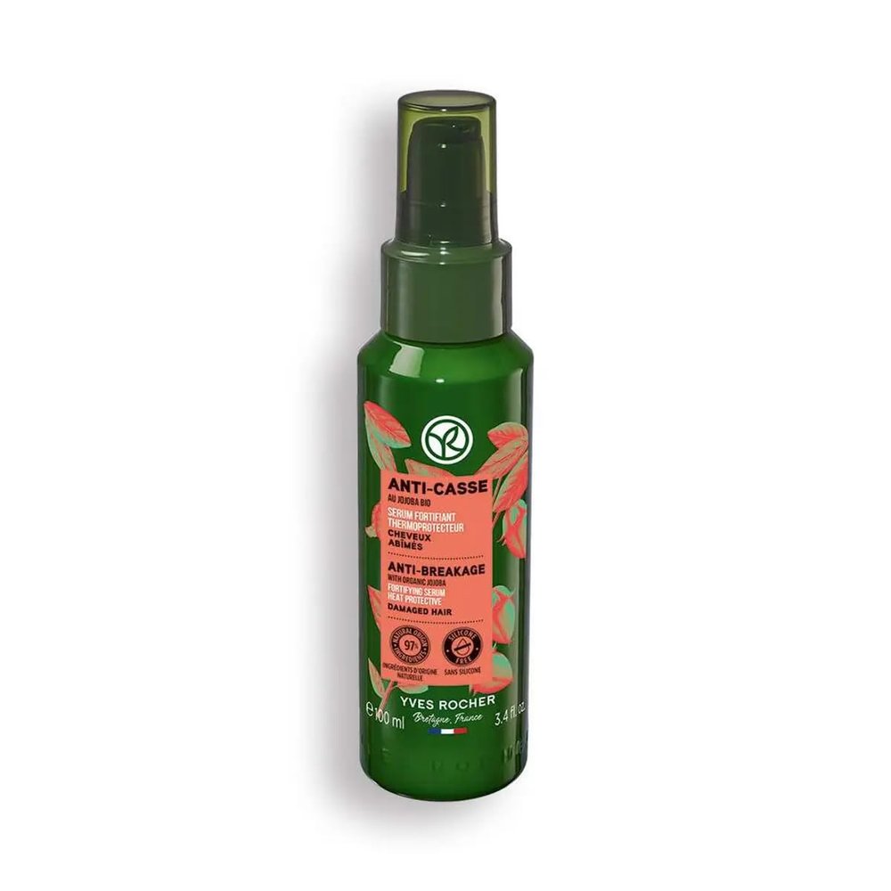 Yves Rocher Anti-Breakage Fortifying Serum with Organic Jojoba Oil Nourishes, Restores, and Protects Hair from Heat Damage up to 230C  100 ml./3.3 fl.oz.
