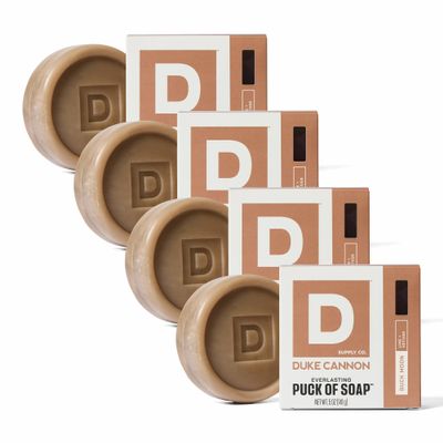Duke Cannon Supply Co. Puck Soap Bundle Mens Rounded Bar Soap with Masculine Scents, Disc-Shaped, All Skin Types, Buck Moon, 5 oz (4 Pack)