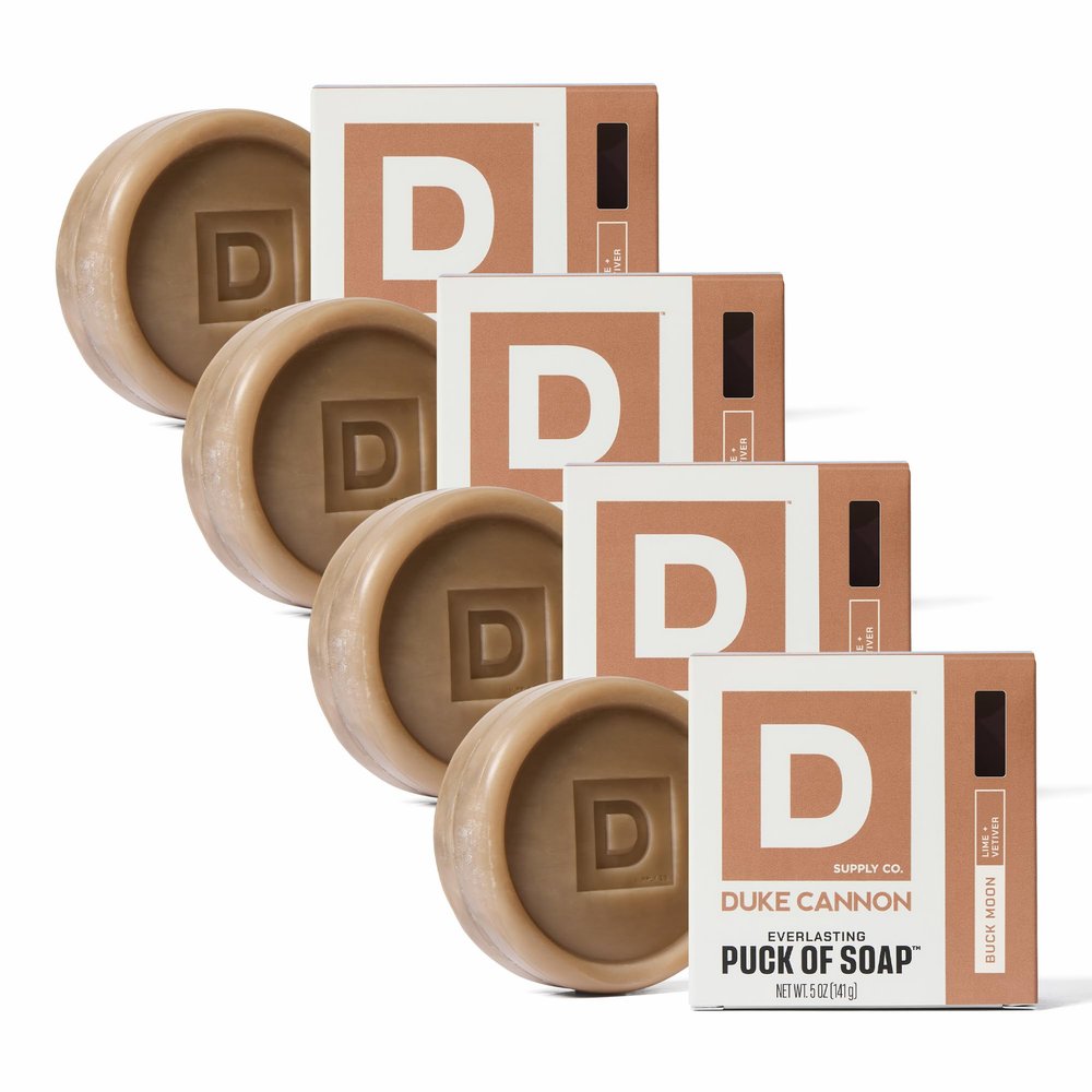 Duke Cannon Supply Co. Puck Soap Bundle  Mens Rounded Bar Soap with Masculine Scents, Disc-Shaped, All Skin Types, Buck Moon, 5 oz (4 Pack)