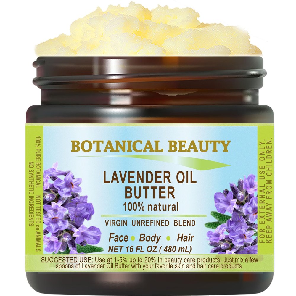 Botanical Beauty LAVENDER OIL BUTTER 100% Natural Lavender Essential Oil in Shea Nut Butter for FACE, SKIN, BODY, HAIR, NAILS. Beauty Skin Moisturizer Oil Butter. (16 Fl Oz)