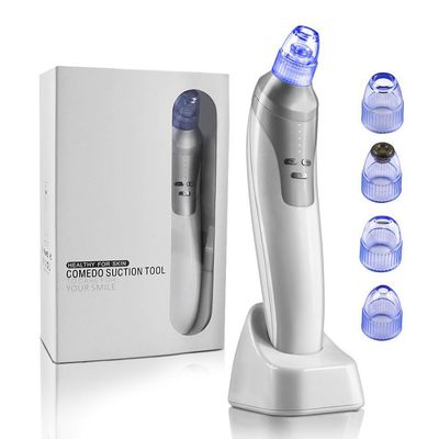 4-in-1 Microcrystalline Blackhead Remover Vacuum with Base - Adjustable Suction Pore Cleaner, Detachable Heads for Women and Men (White)
